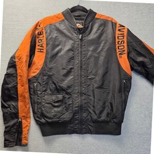 Harley-Davidson Men Bomber Motor Riding Jacket Small Black Orange Nylon RN103819